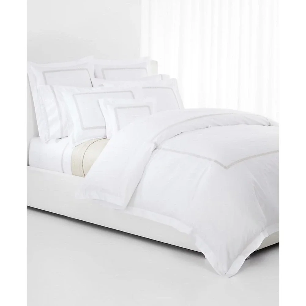 Ralph Lauren KING Spencer Duvet Cable Embroidery White Flax Cotton NEW $470